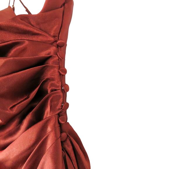 David's Bridal Galina Charmeuse Draped One-Shoulder Bridesmaid Dress 4 Cinnamon - Picture 4 of 7